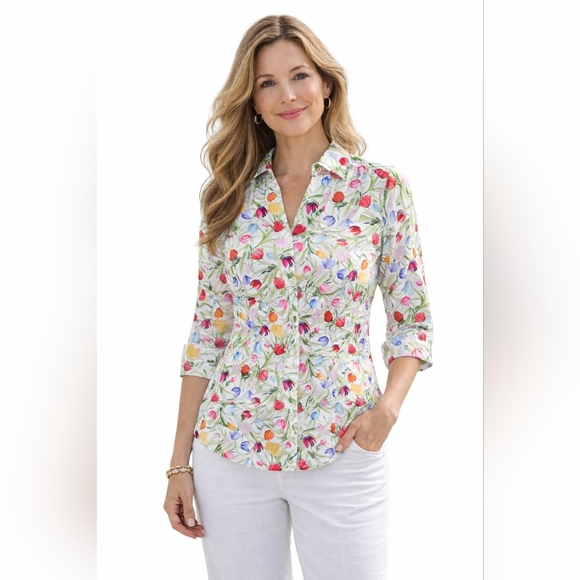 Investments Gold Label Tops - NWT Investments Floral Button Down 3/4 Sleeve Blouse/Top Women's Size 12